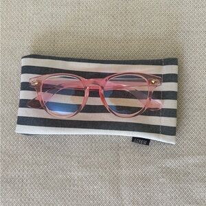 NWOT J.Crew Womens Pink Frame Blue Light Glasses with Striped Case